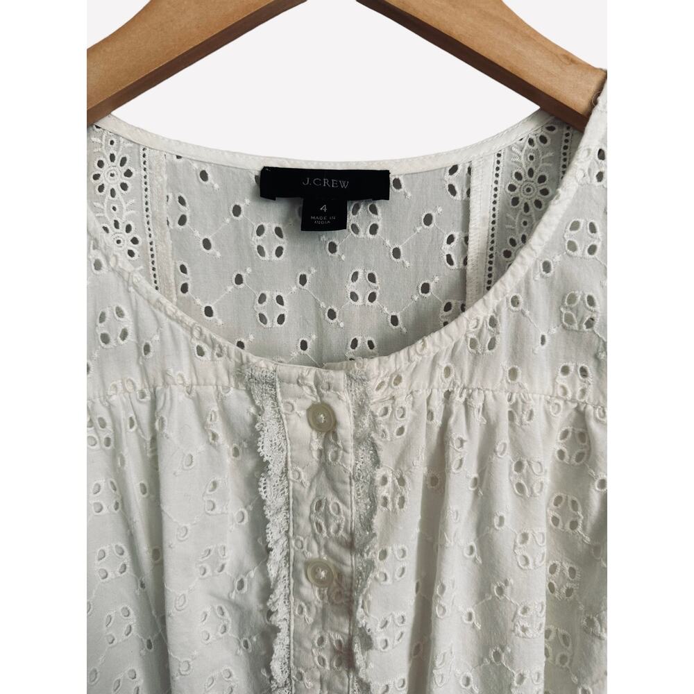 J Crew Cotton Eyelet Button Front Pockets Short Ruffle Sleeve Ivory Mini Dress 4 - Picture 6 of 10